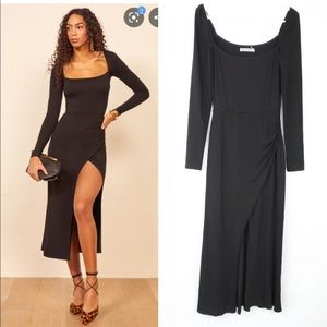 Reformation Dottie Dress Slit Black Small Long